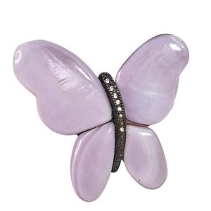 Monet Vintage Butterfly Brooch Lavender Mother of Pearl Rhinestone Pin Retro